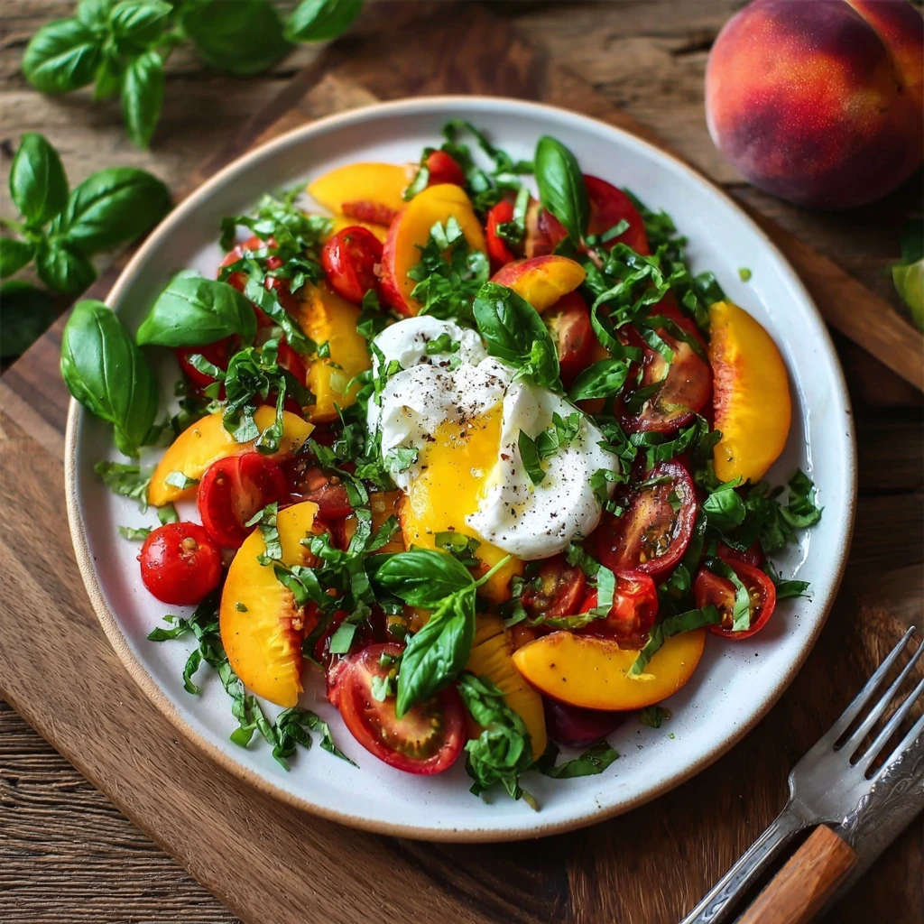 Tomato Peach Burrata Salad Recipe Best Tomato Peach Burrata Salad Tomato Peach Salad With Burrata Cheese How To Make Tomat...