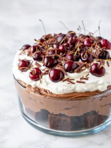 Decadent Boozy Black Forest Trifle with Cherries and Cream