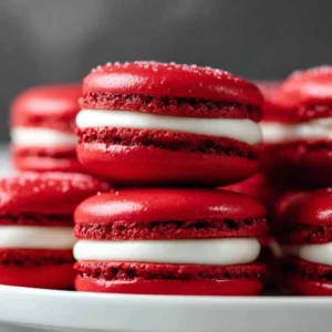 Decadent Red Velvet Macarons with Creamy Frosting Delight