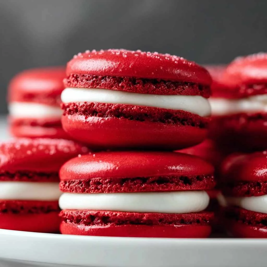 Decadent Red Velvet Macarons with Creamy Frosting Delight