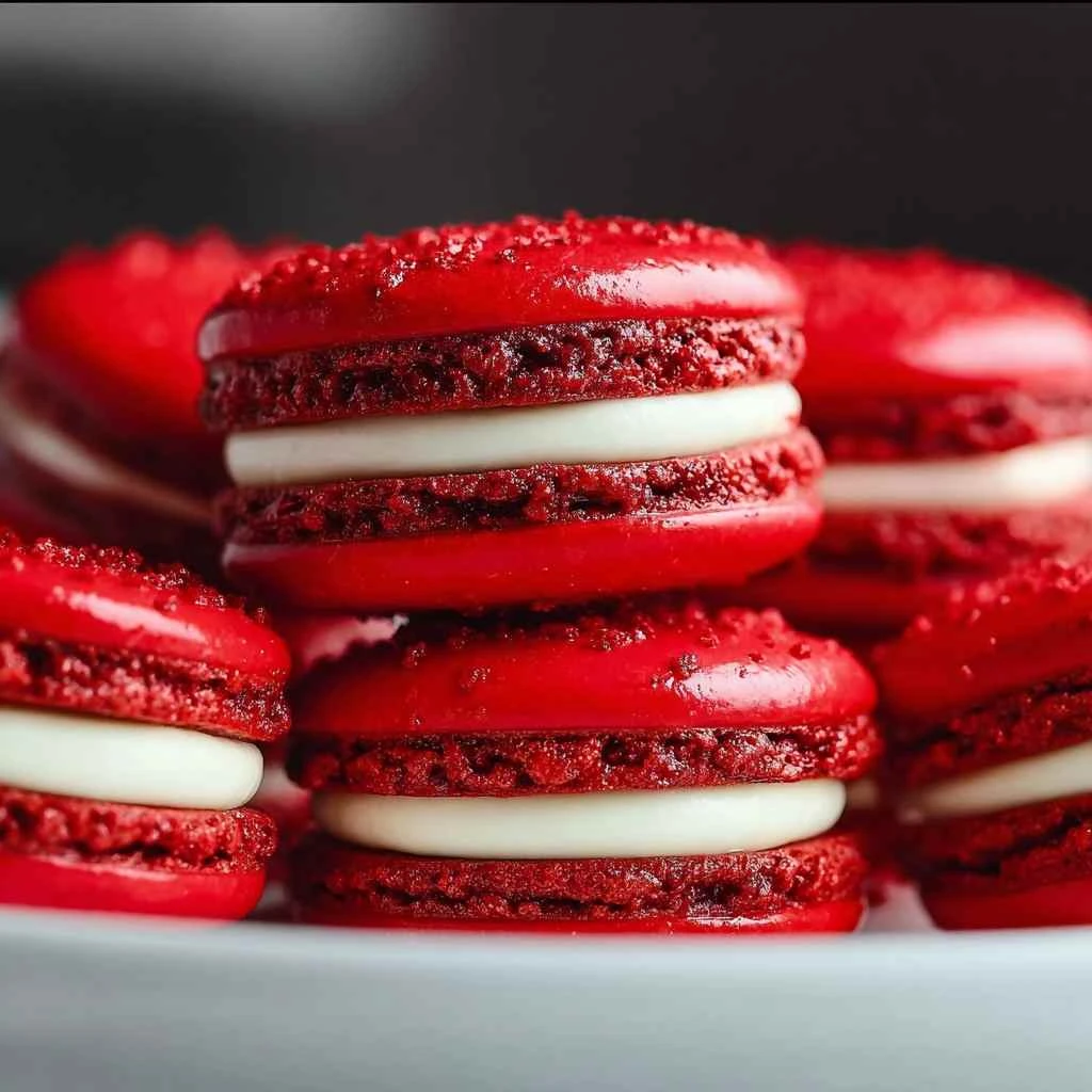 Best Red Velvet Macarons Recipe Decadent Red Velvet Desserts Creamy Frosting For Macarons Gourmet Macarons Online Order Re...