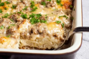 Chef Jenn’s Baked Biscuits & Gravy Casserole