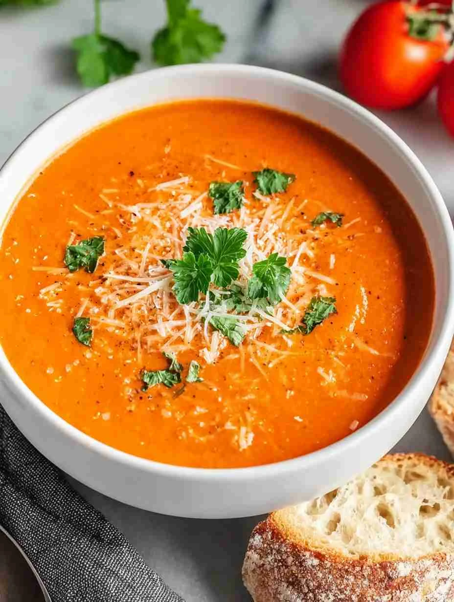Easy Crockpot Creamy Tomato Soup Make-ahead Creamy Tomato Soup Recipe Blender Hack For Tomato Soup Creamy Tomato Soup Croc...