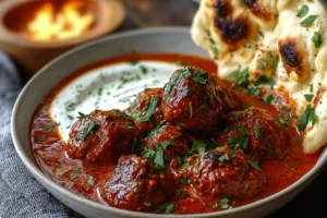 Quick & Easy Harissa Beef Meatballs with Yogurt & Naan!