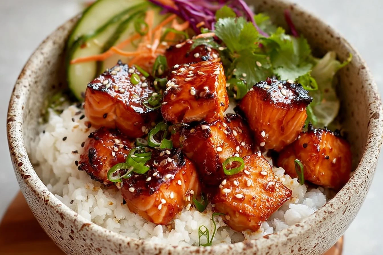 Easy Honey Glazed Salmon Bowl Recipe Quick Honey Salmon Dinner Ideas 30 Minute Salmon Bowl With Glaze Healthy Glazed Salmo...