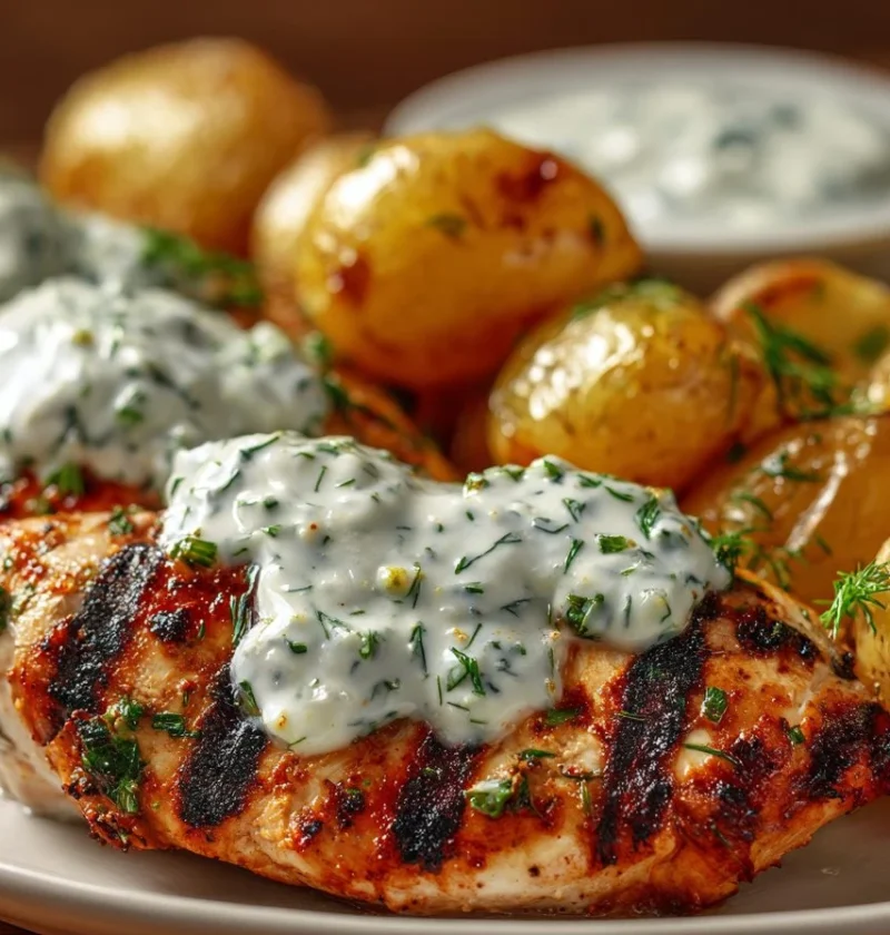 Grilled Chicken Herbed Yogurt Recipe Best Grilled Chicken With Dill Potatoes Crispy Dill Potatoes Recipe Herbed Yogurt Sau...