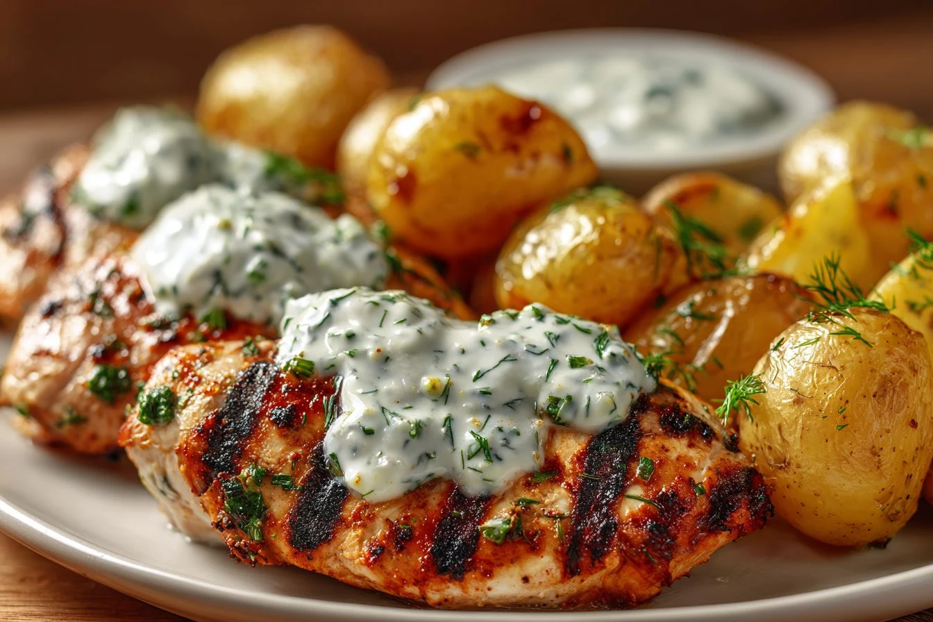Grilled Chicken with Herbed Yogurt Sauce & Crispy Dill Potatoes: Discover the Perfect Recipe!