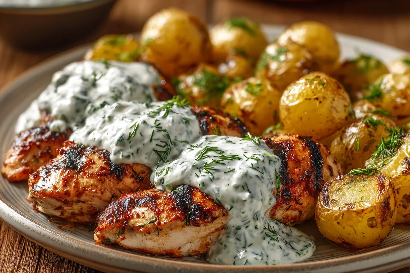Grilled Chicken Herbed Yogurt Recipe Best Grilled Chicken With Dill Potatoes Crispy Dill Potatoes Recipe Herbed Yogurt Sau...