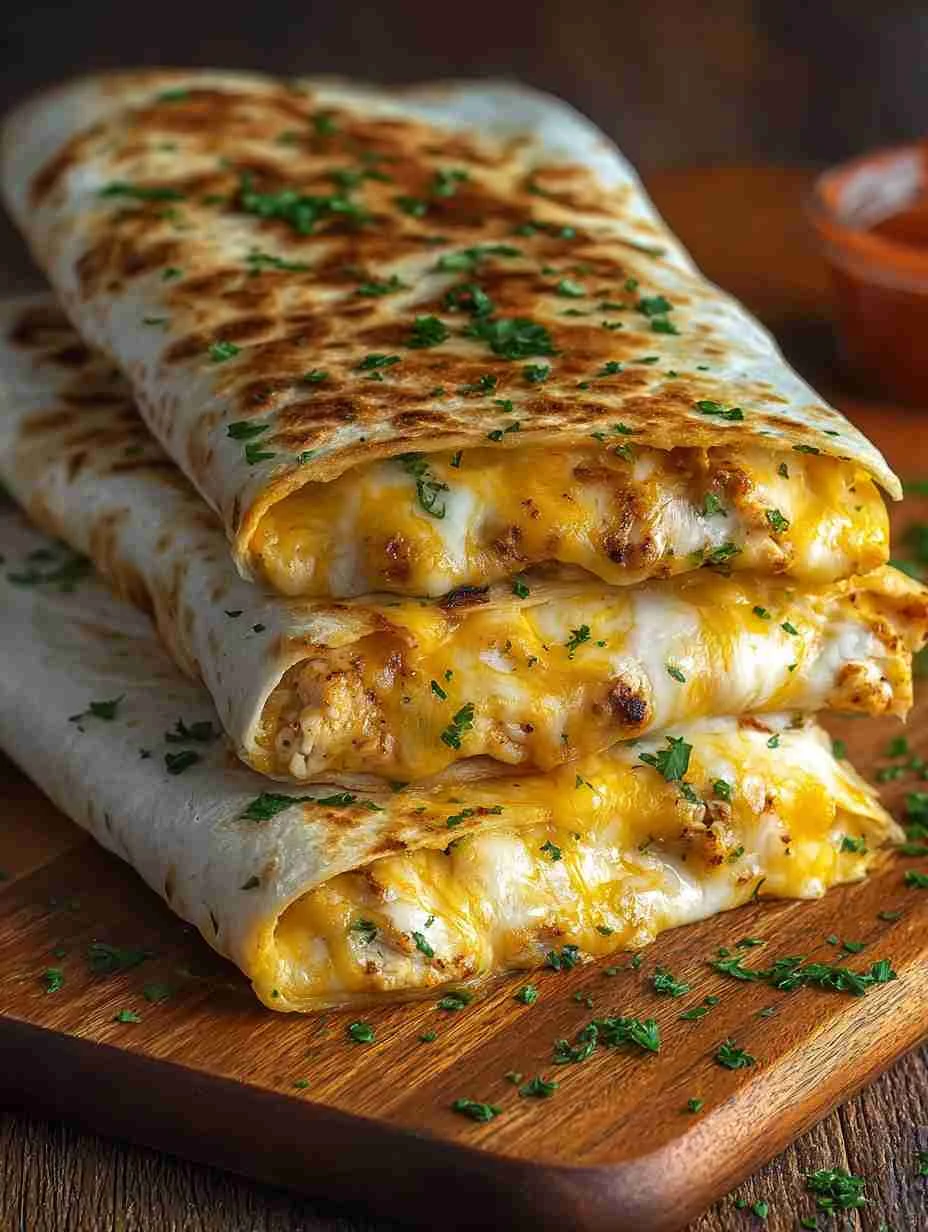 Ooey-Gooey Cheesy Garlic Chicken Wraps