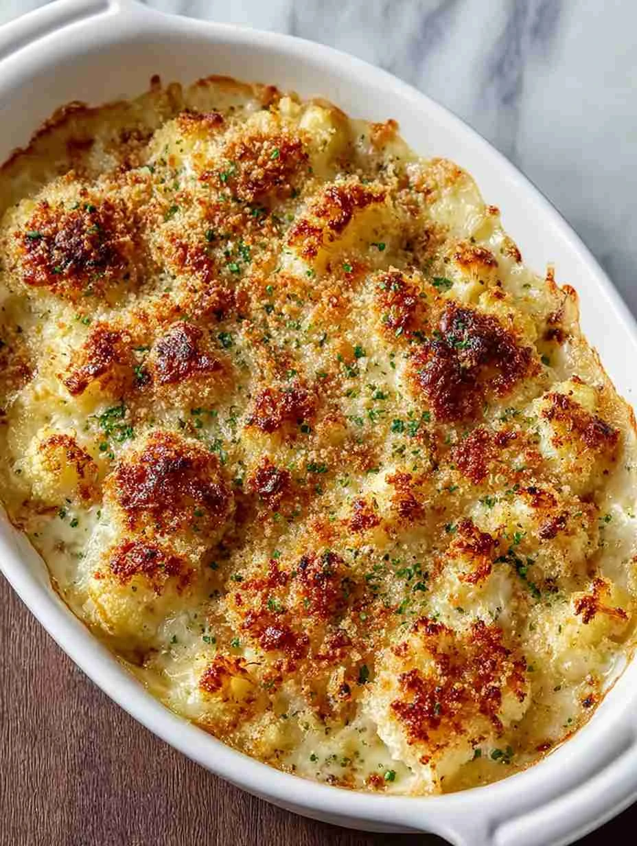 Parmesan Cauliflower Gratin Recipe Garlic Breadcrumb Gratin Tutorial Christmas Cauliflower Bake Low Carb Cauliflower Grati...
