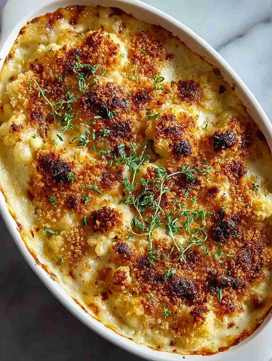 Parmesan Cauliflower Gratin Recipe Garlic Breadcrumb Gratin Tutorial Christmas Cauliflower Bake Low Carb Cauliflower Grati...