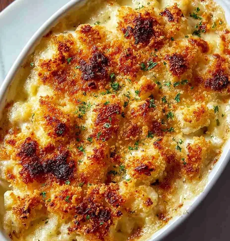 Parmesan Cauliflower Gratin Recipe Garlic Breadcrumb Gratin Tutorial Christmas Cauliflower Bake Low Carb Cauliflower Grati...