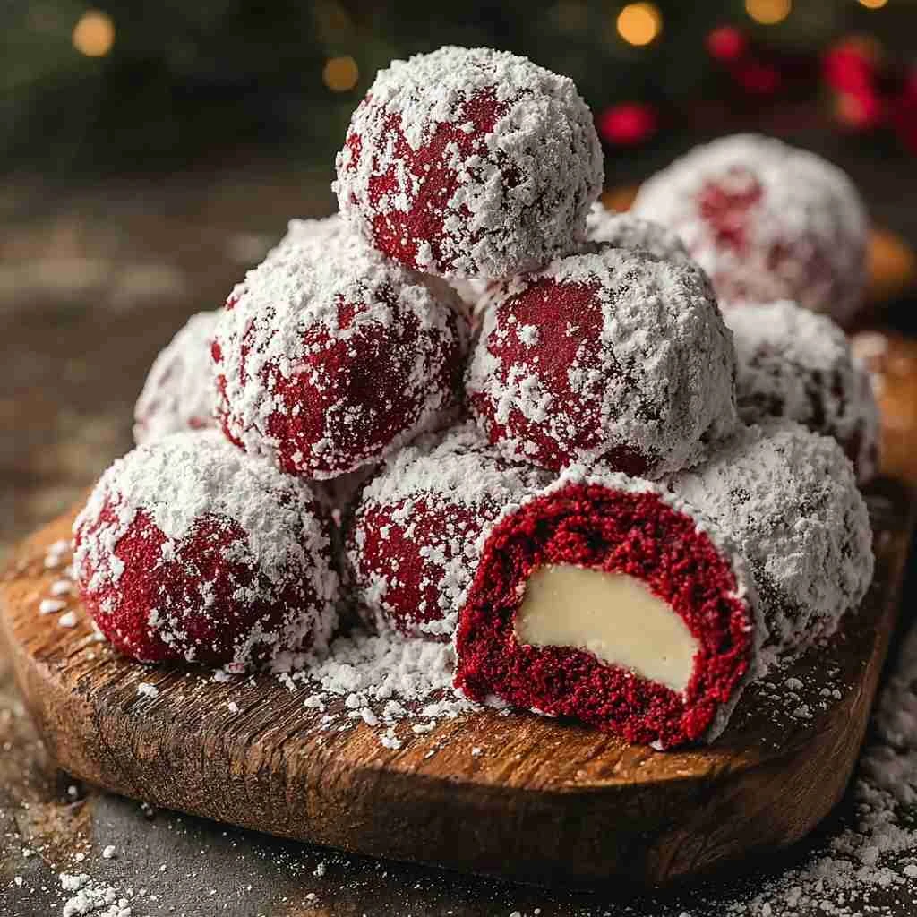 Red Velvet Snowball Cookies Recipe Best White Chocolate Filling For Cookies Decadent Red Velvet Cookie Ideas Gourmet Snowb...