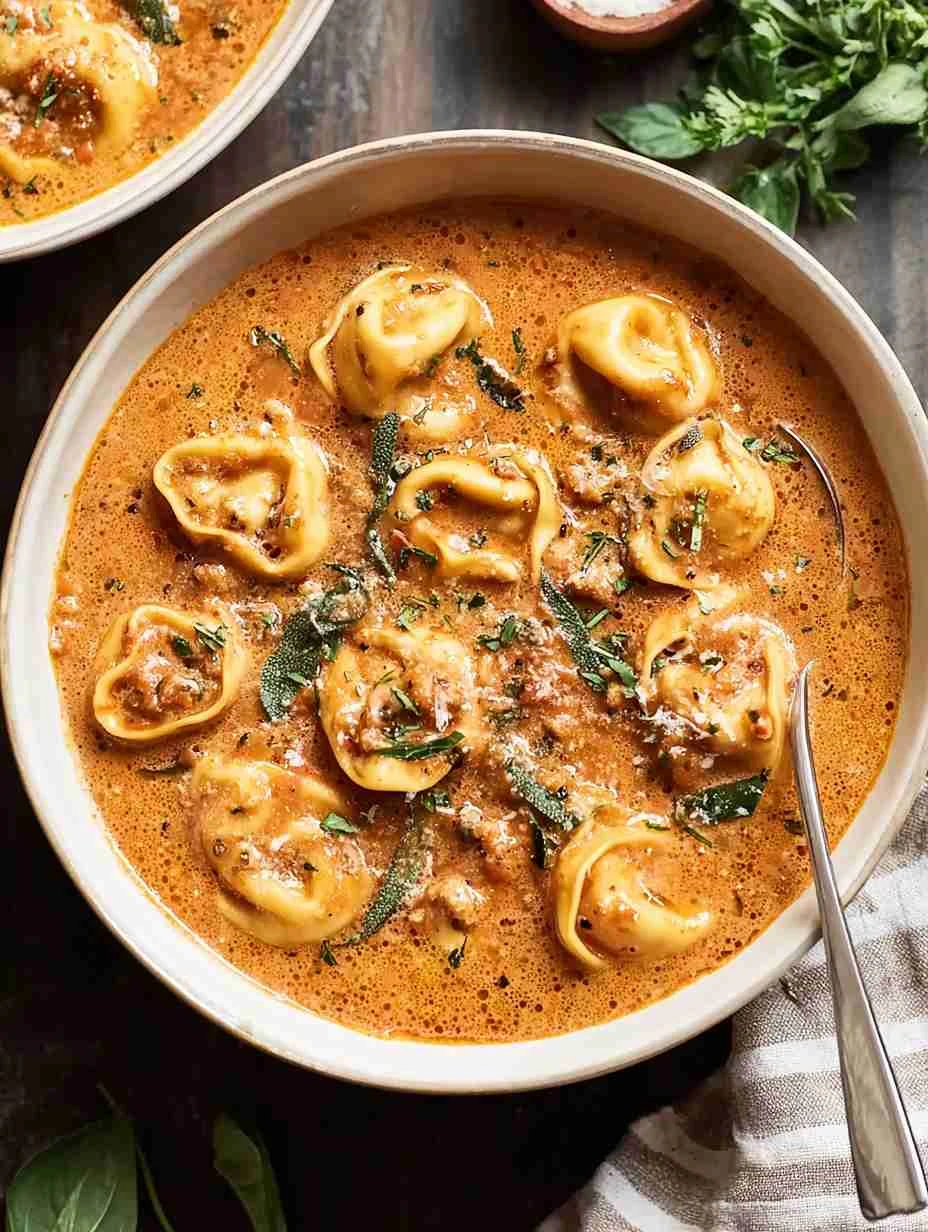 Slow Cooker Creamy Italian Sausage Tortellini Soup (Tomato Base)