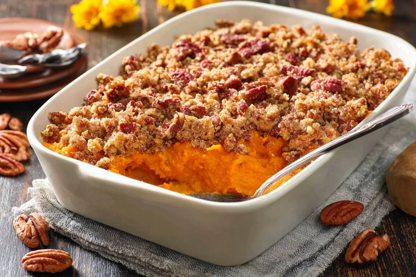Sweet Potato Casserole with Pecan Streusel Topping