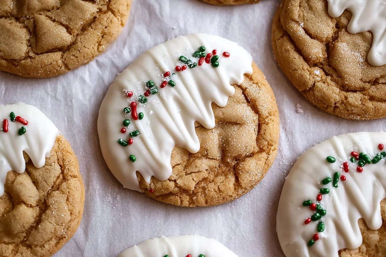 White Chocolate Dipped Chewy Maple Cookies for Christmas