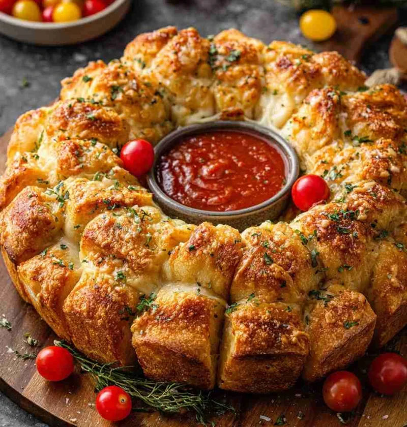 Cheesy Pullapart Dinner Roll Wreath