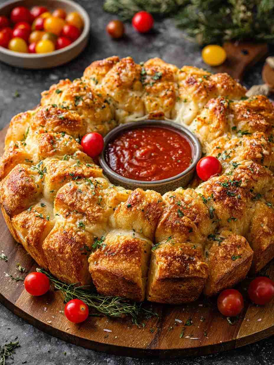 Cheesy Pull-Apart Dinner Roll Wreath