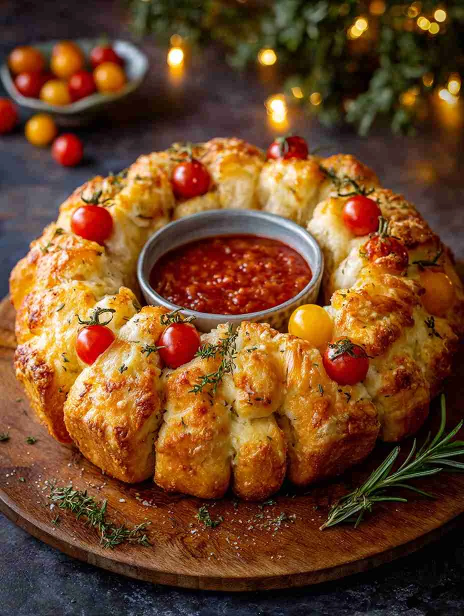 Cheesy Pullapart Dinner Roll Wreath