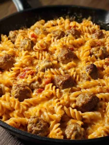 Creamy Cheddar Honey Garlic Sausage Pasta Skillet