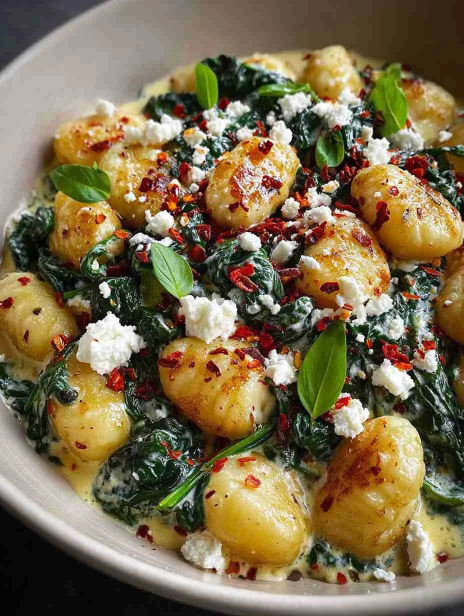 Creamy Gnocchi With Spinach Recipe Easy Gnocchi With Feta Dish Homemade Creamy Gnocchi Spinach Feta Best Spinach And Feta ...