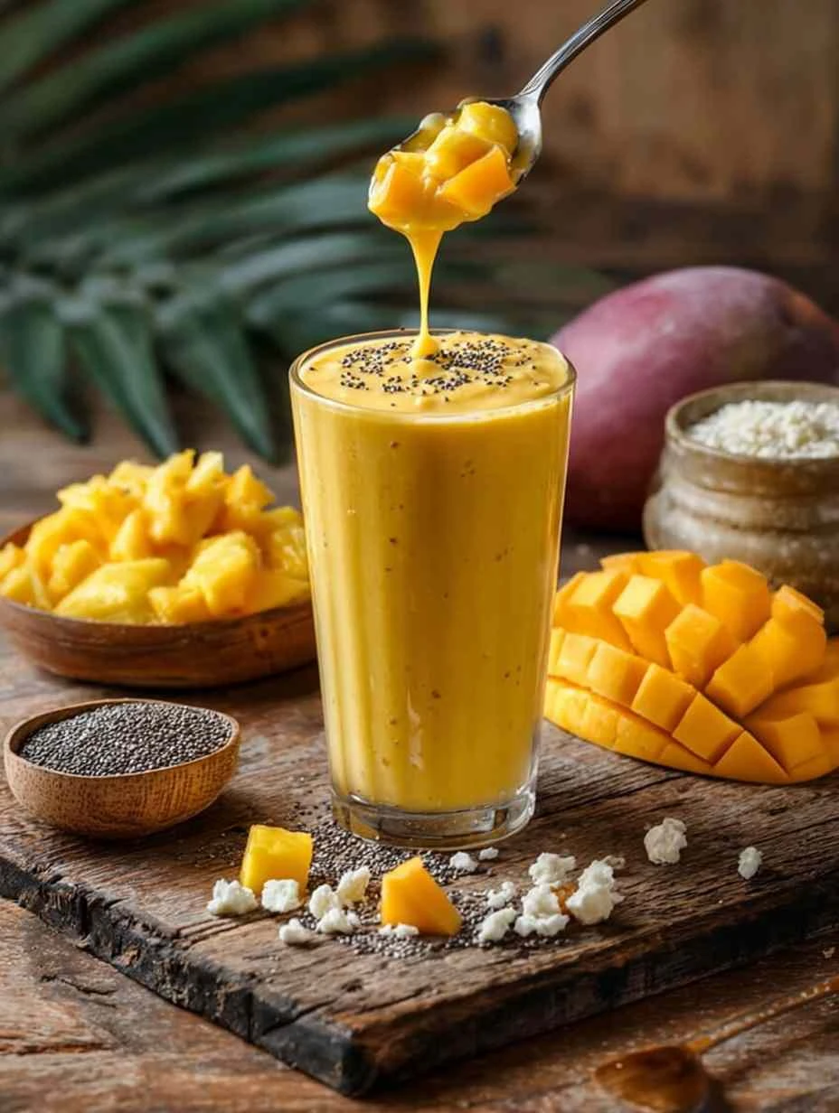 Creamy Mango & Pineapple Smoothie With Cottage Cheese Creamy Mango Pineapple Smoothie Cottage Cheese