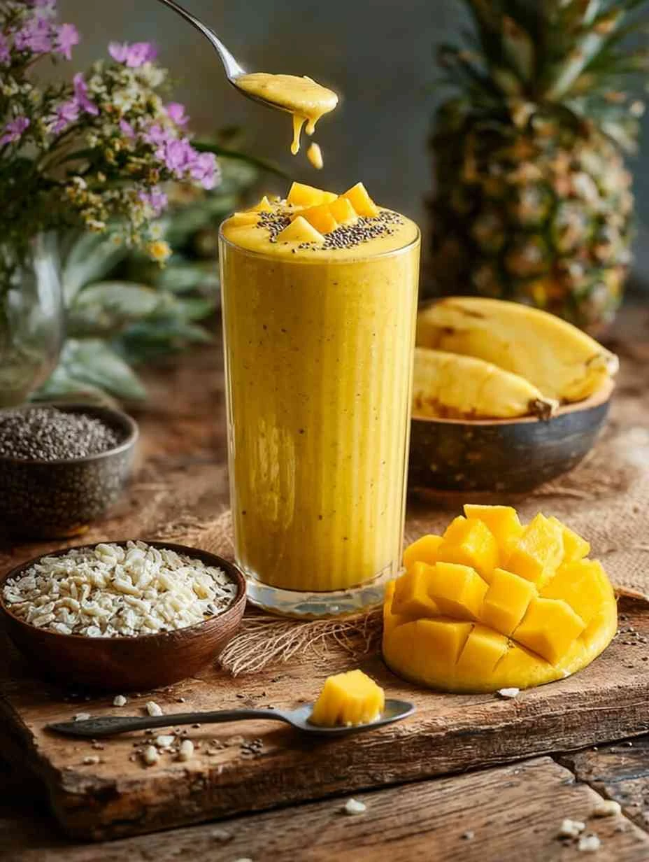 Creamy Mango & Pineapple Smoothie With Cottage Cheese Creamy Mango Pineapple Smoothie Cottage Cheese