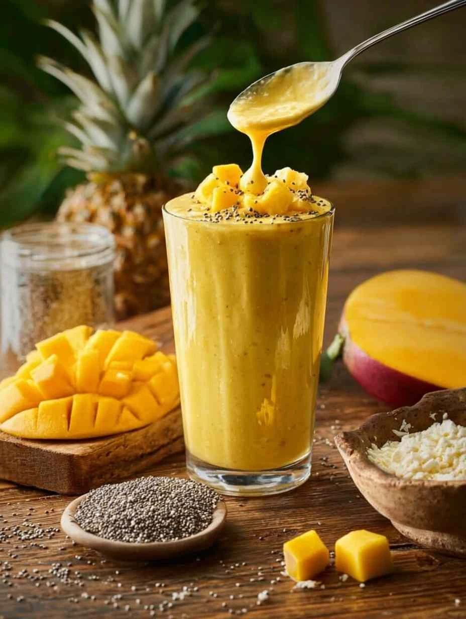 Creamy Mango & Pineapple Smoothie with Cottage Cheese