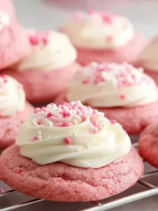 Copycat Crumbl Pink Velvet Cookies (Easy Cake Mix Hack)