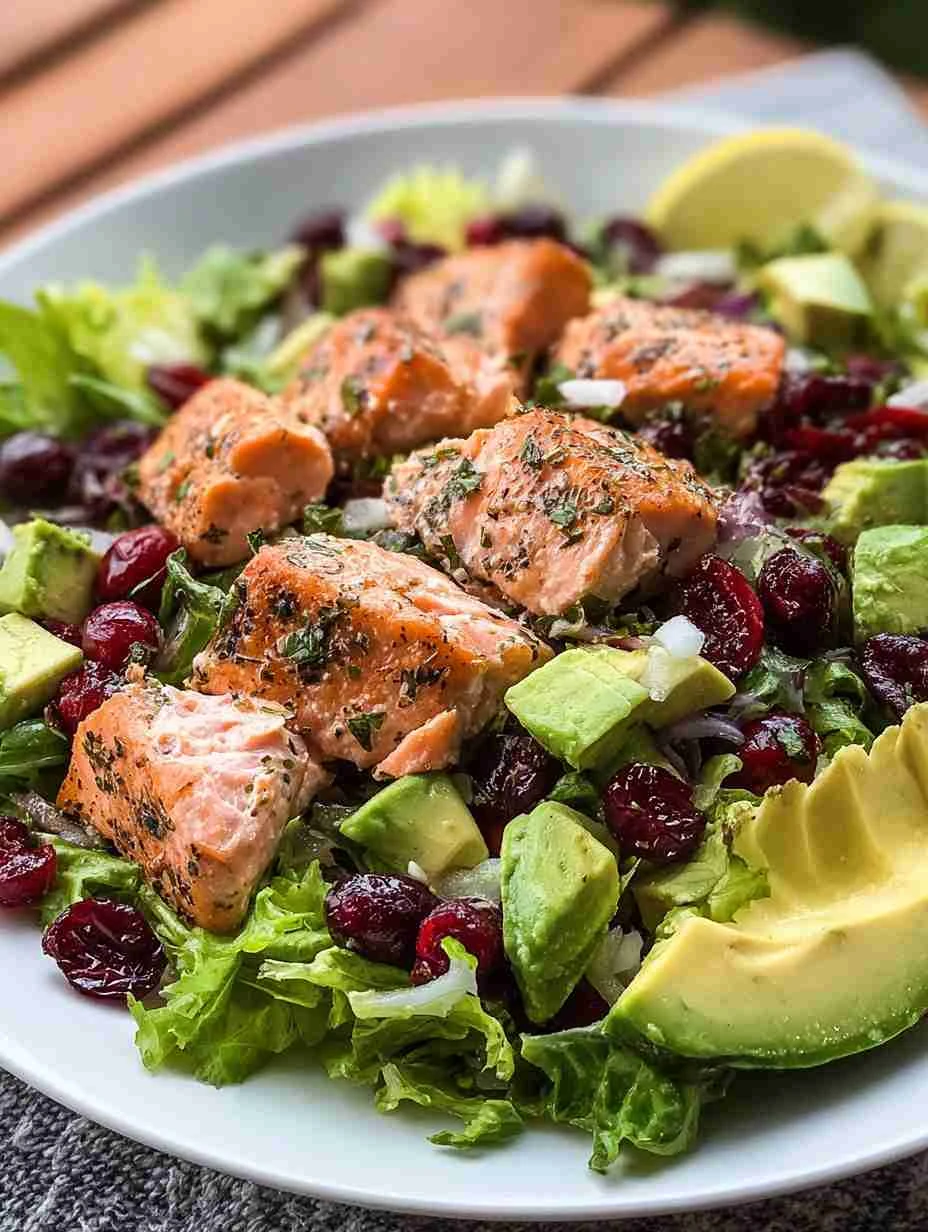 Herb-grilled Salmon Salad Recipe Avocado Cranberry Salmon Salad Easy Herb-grilled Salmon Chopped Salad Best Salmon Avocado...