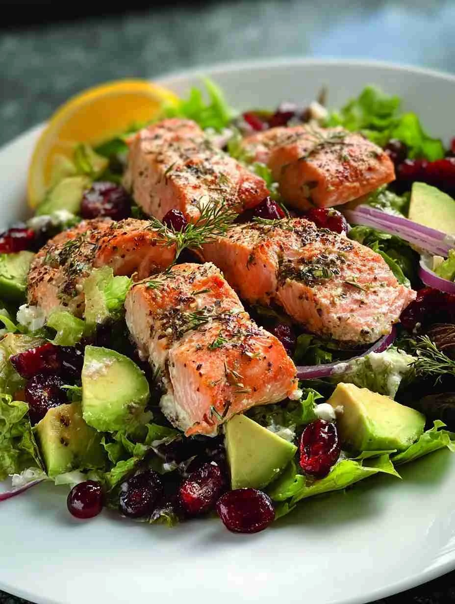 Herb-grilled Salmon Salad Recipe Avocado Cranberry Salmon Salad Easy Herb-grilled Salmon Chopped Salad Best Salmon Avocado...