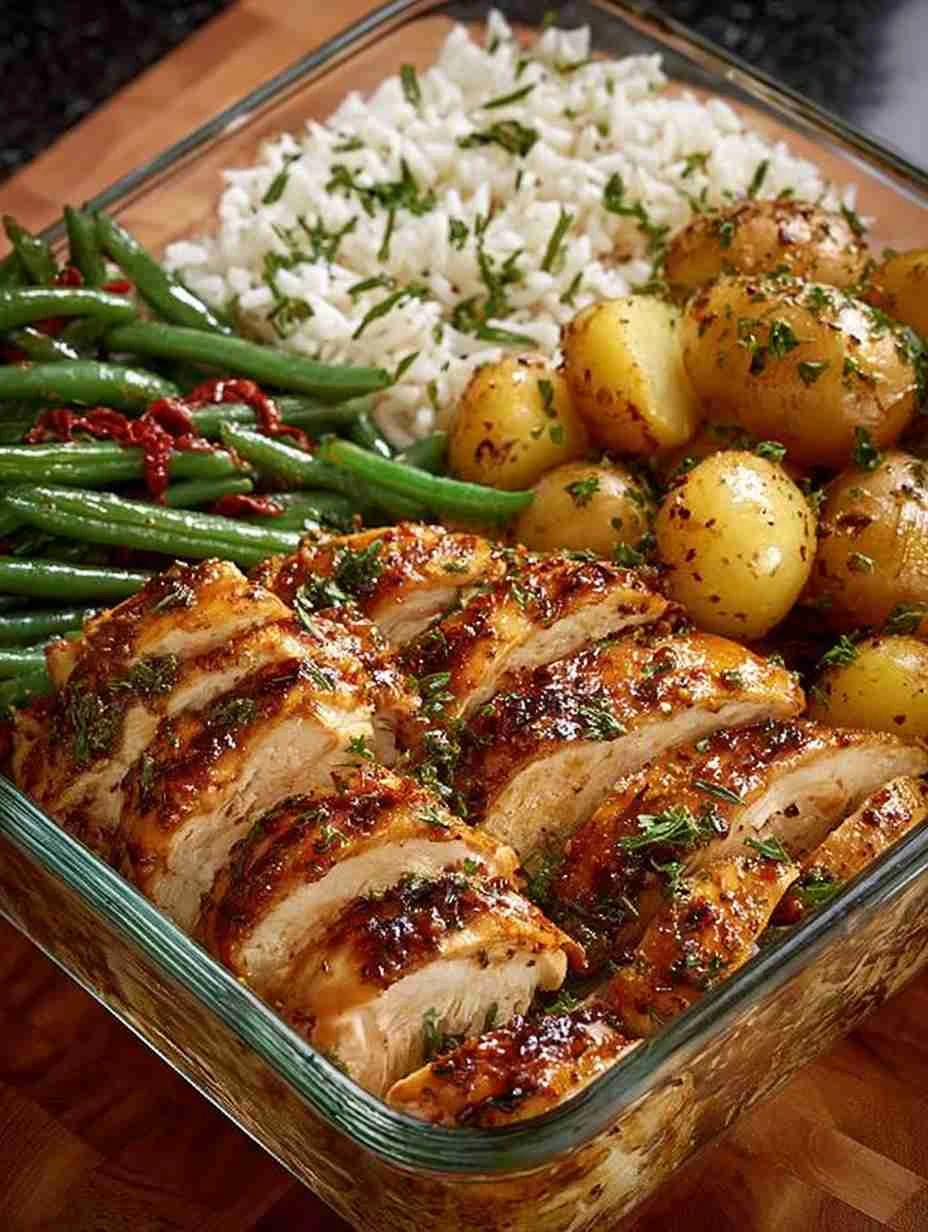 Honey-Mustard Chicken Tray with Herbed Potatoes, Rice & Green Beans