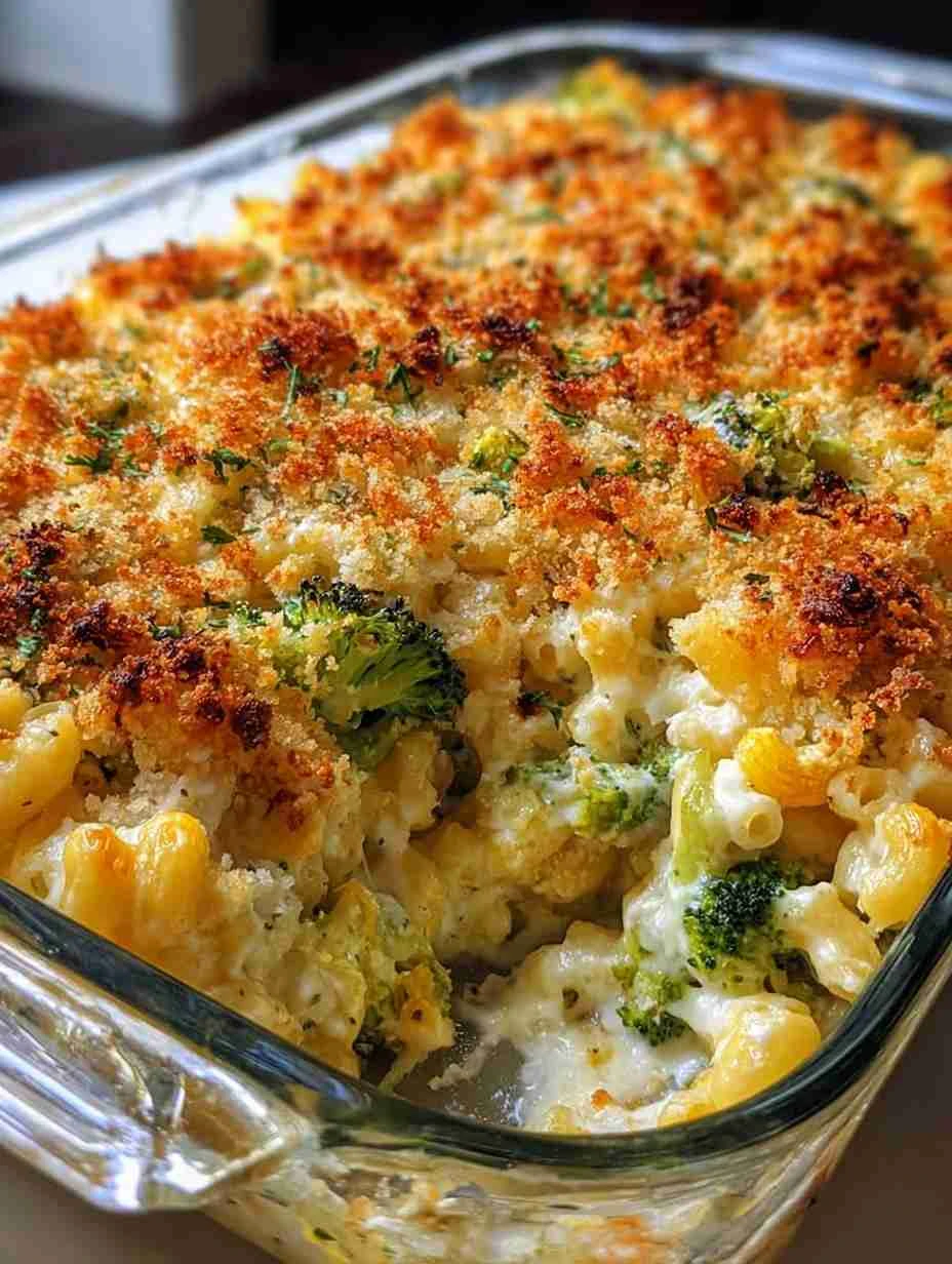Mediterranean Baked Broccoli Mac and Cheese