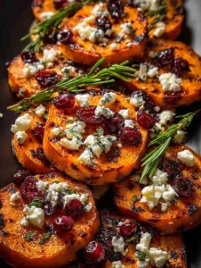 Roasted Sweet Potato Rounds with Honey & Cranberries