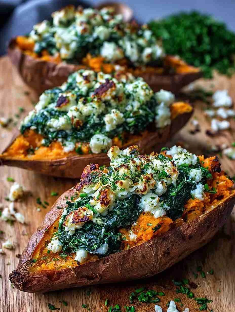 Spinach Ricotta Stuffed Sweet Potatoes Recipe Healthy Spinach Stuffed Sweet Potatoes Easy Ricotta Sweet Potato Filling Ide...