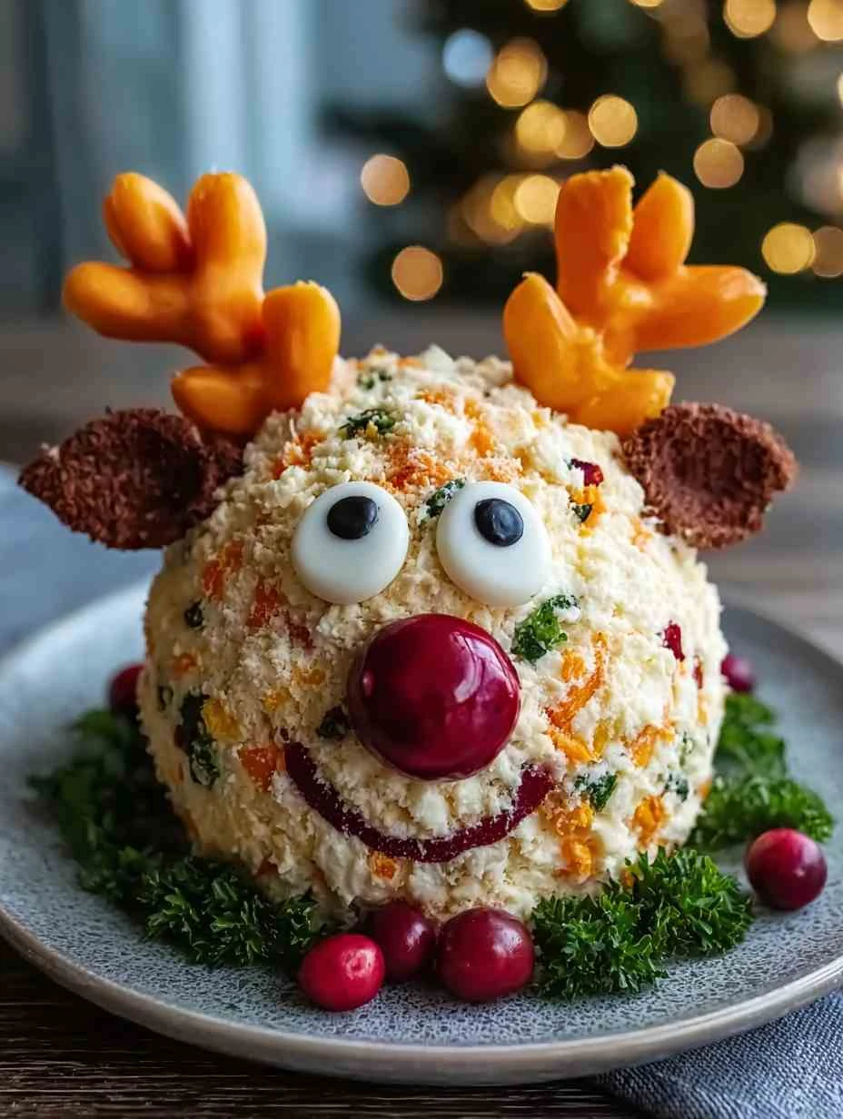 Whimsical Rudolph Christmas Cheese Ball for Festive Gatherings