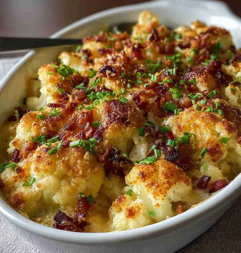 Caramelized Onion Bacon Cauliflower Cheese Bake