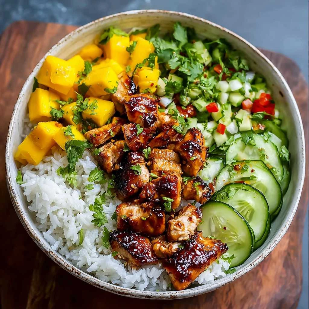 Chili Crisp Chicken Mango Cucumber Rice Bowl Fresh