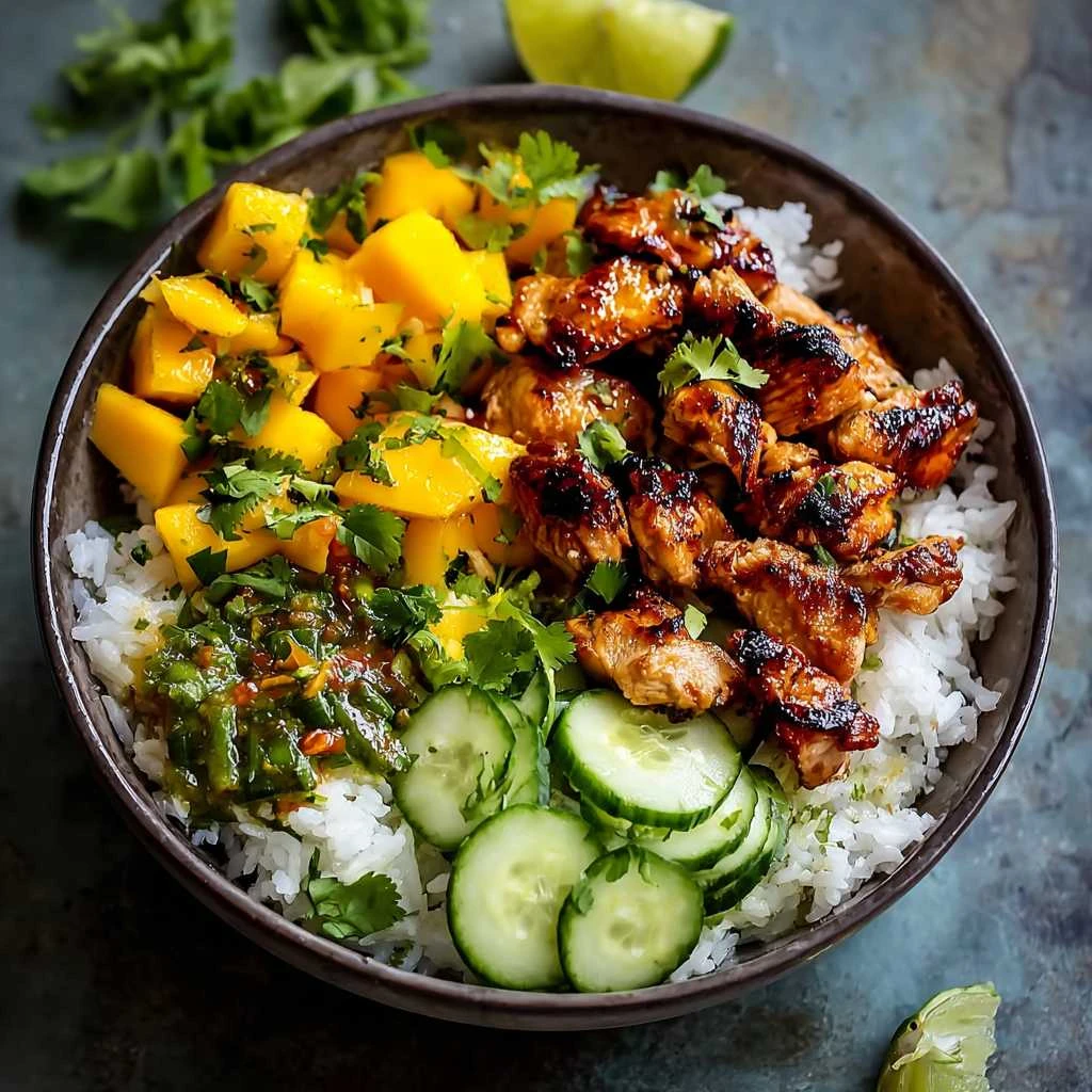 Chili Crisp Chicken Mango Cucumber Rice Bowl Fresh