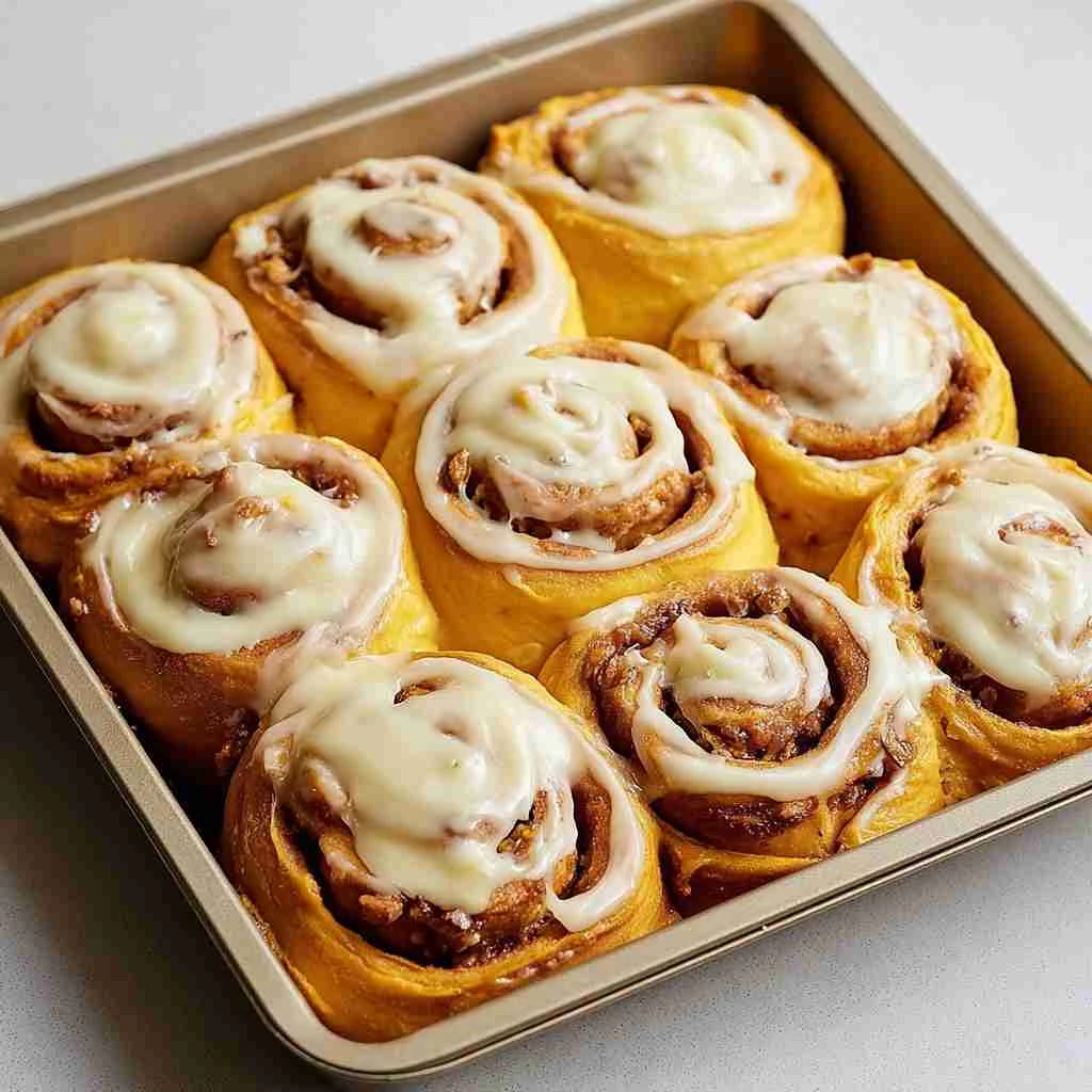 Cinnamon Rolls Stuffed with Pumpkin Cheesecake | Fall Dessert