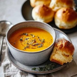 Comforting Homemade Pumpkin Soup With Fluffy Air Fryer Rolls
