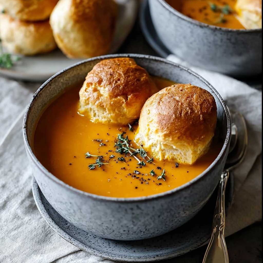 Comforting Homemade Pumpkin Soup Fluffy Air Fryer Rolls