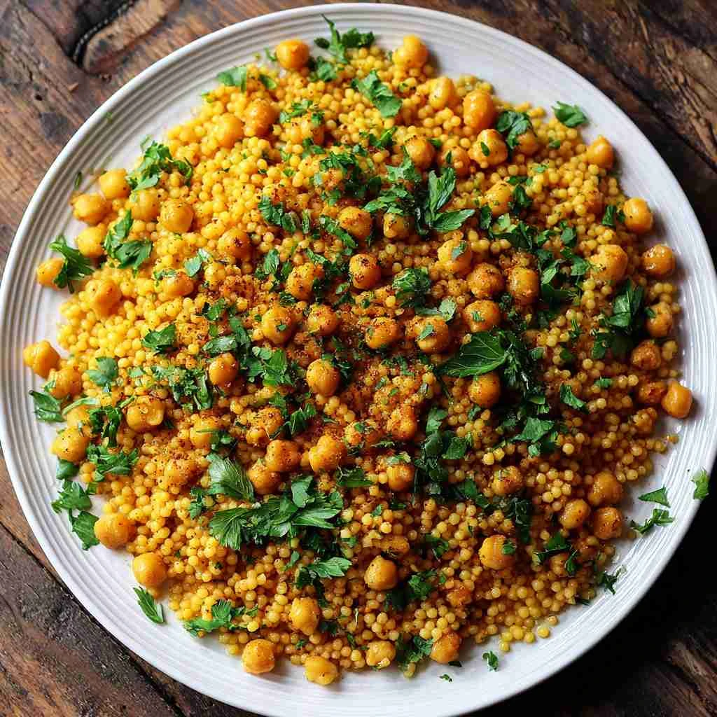 Dairy Free Creamy Turmeric Couscous + Chickpeas