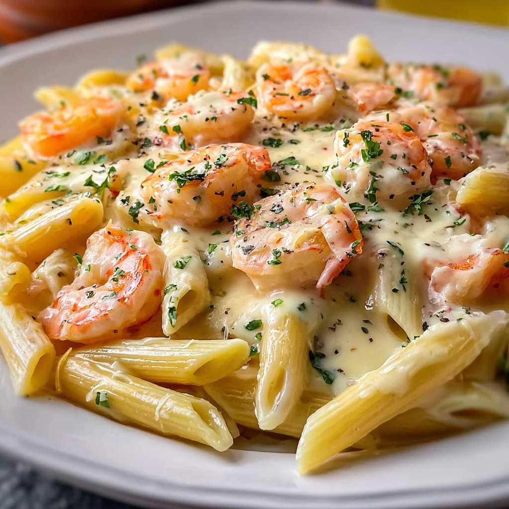 Irresistibly Creamy Garlic Shrimp Alfredo Penne
