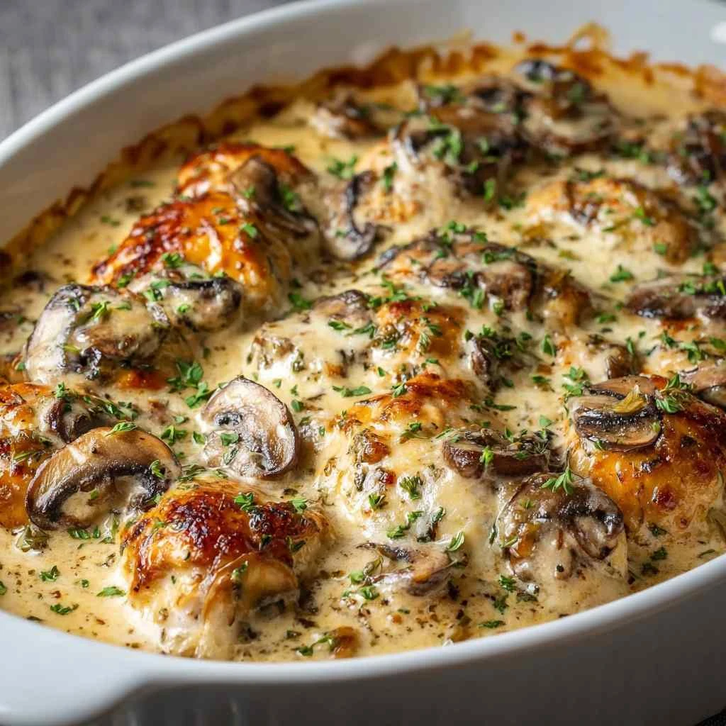 Keto Garlic Mushroom Chicken Casserole