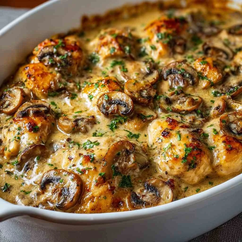 Keto Garlic Mushroom Chicken Casserole