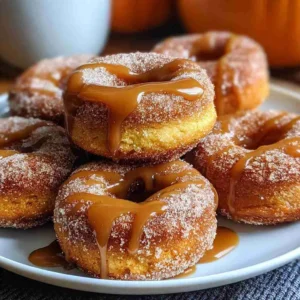 Pumpkin Apple Cider Donuts with Caramel Drizzle | Fall Treat
