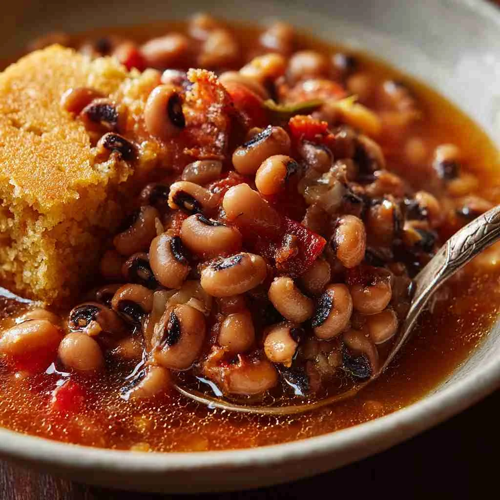 Southern Comfort: Slow-Cooked Black Eyed Peas with Holiday Ham and Cornbread