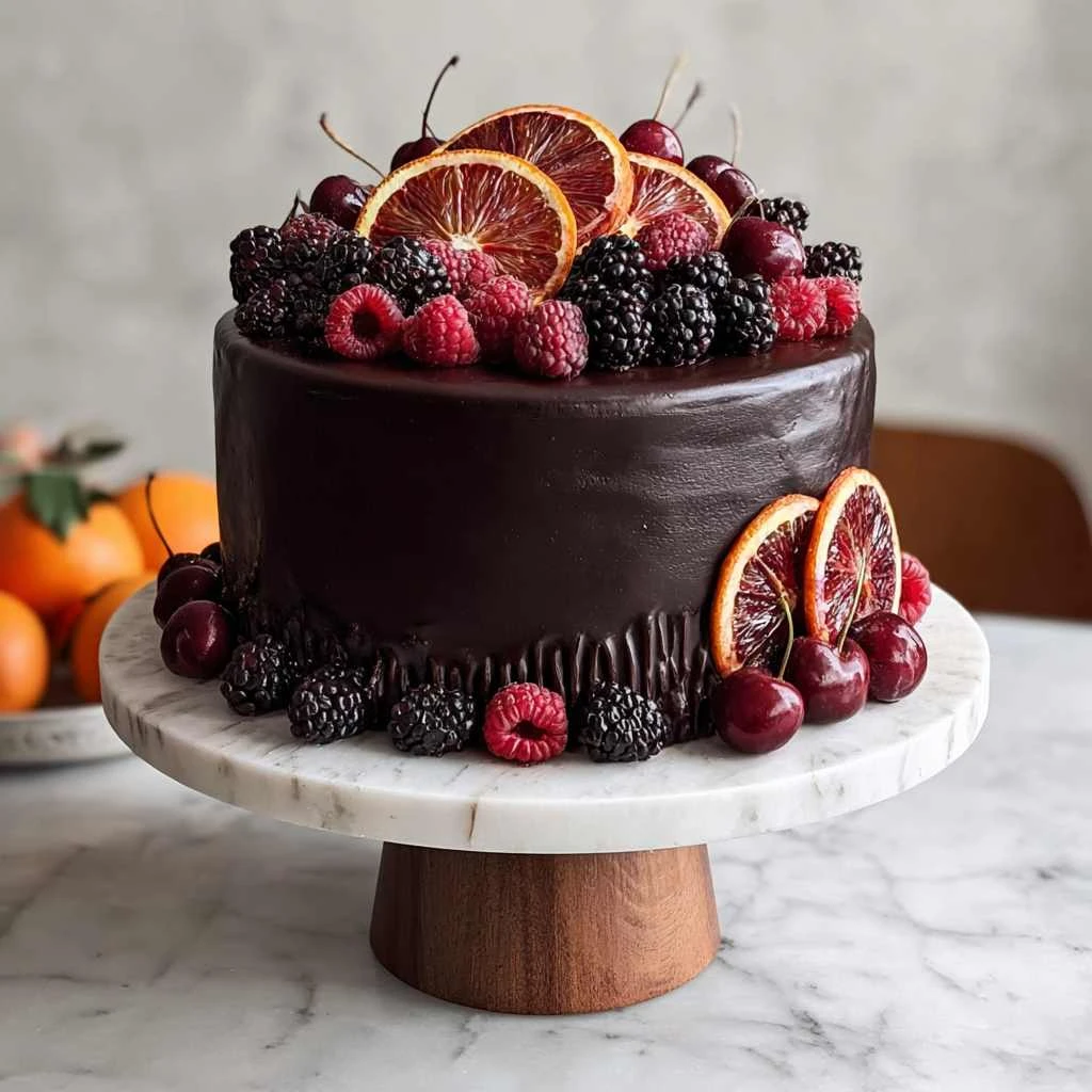Black Cocoa Cake with Fresh Berries and Blood Orange Slices Recipe