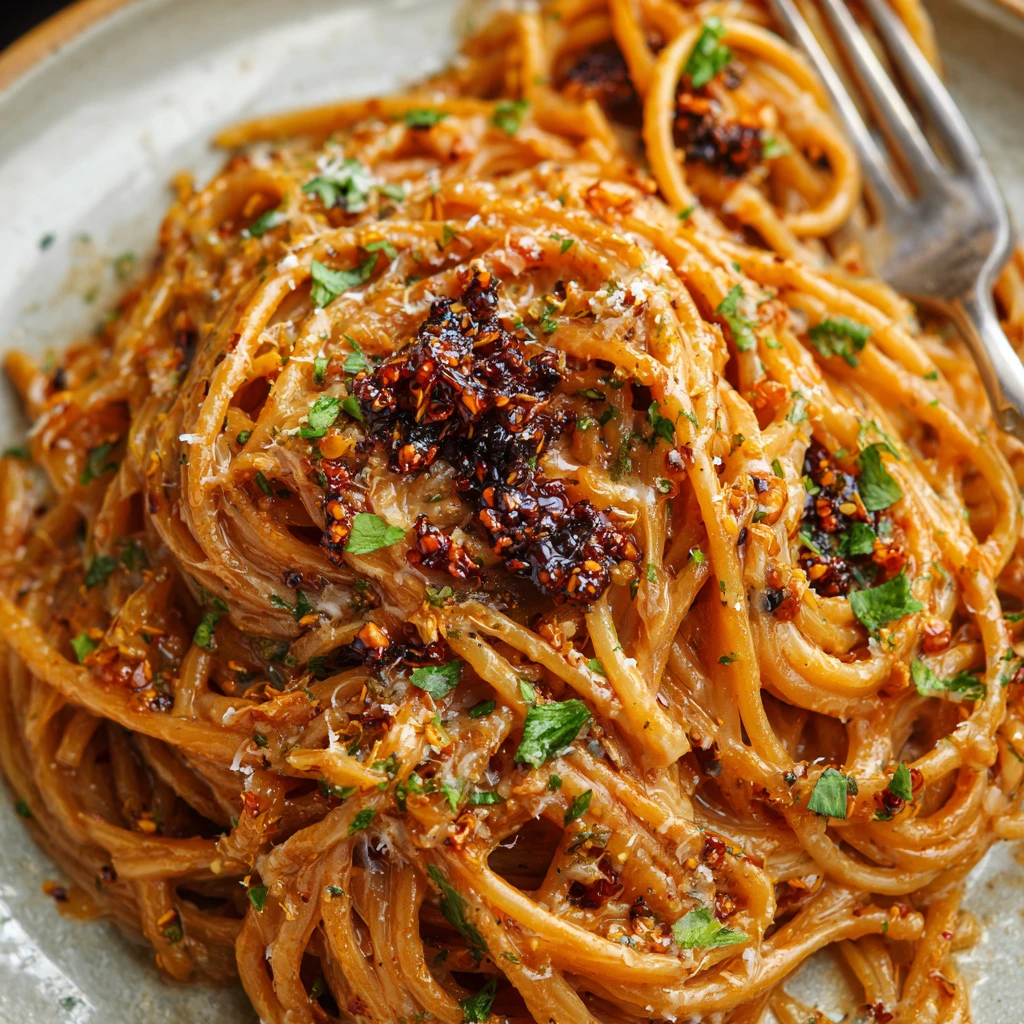 Caramelized Onion Pasta with Chili Oil